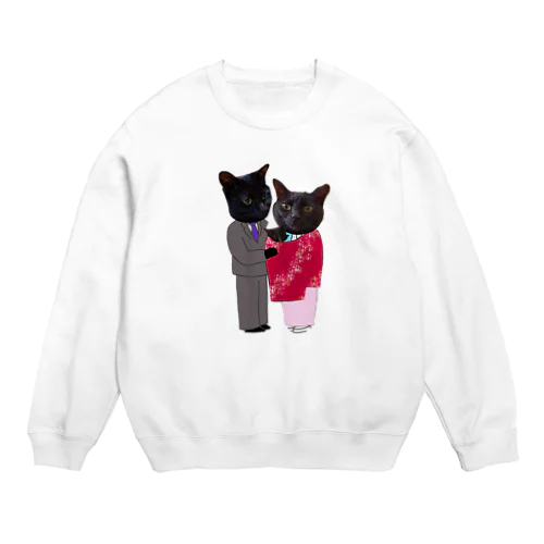 黒猫の親子 Crew Neck Sweatshirt
