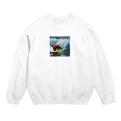 サーフィンをするレッサーパンダ Crew Neck Sweatshirt