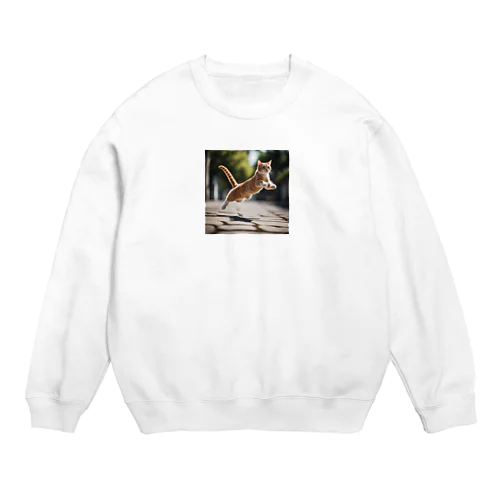 ジャンプする猫 Crew Neck Sweatshirt