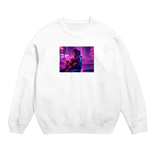 くまのぬいぐるみと女性 Crew Neck Sweatshirt