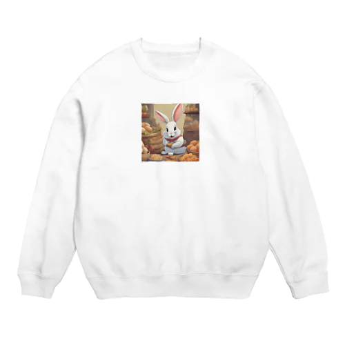 かわいいウサギが食べ物を楽しんでいる！ Crew Neck Sweatshirt