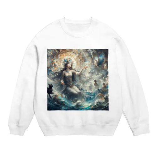水の女神と猫 Crew Neck Sweatshirt