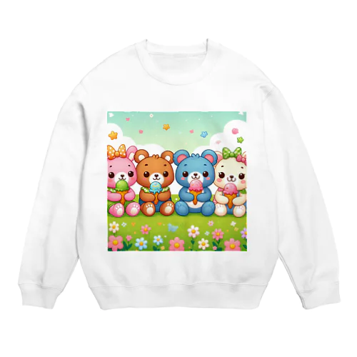 可愛いクマ４姉妹 Crew Neck Sweatshirt