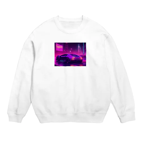 闇夜の中、主人公が追手から逃げるために猛スピードで運転している車 Crew Neck Sweatshirt