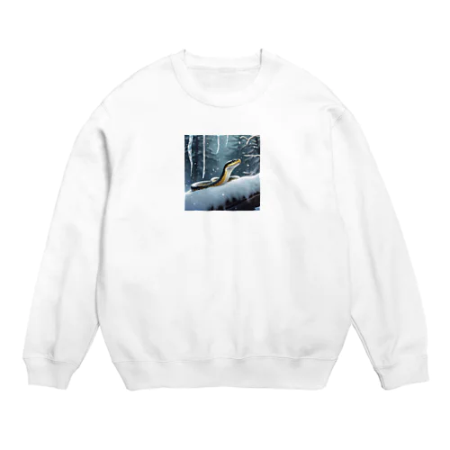 寒風に揺れる樹氷を見上げて感嘆する喜んでいる蛇 Crew Neck Sweatshirt