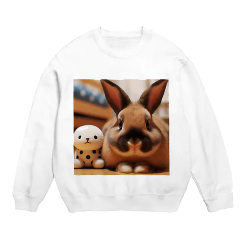 ぬいぐるみとうさぎ Crew Neck Sweatshirt