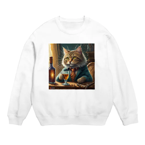 酒が好きな猫（社長） Crew Neck Sweatshirt