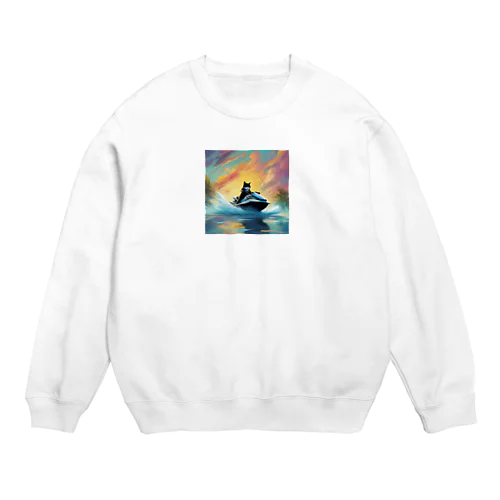 じぇっとすきーをするねこ Crew Neck Sweatshirt