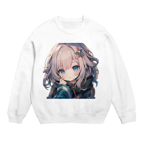 見つめる美少女 Crew Neck Sweatshirt