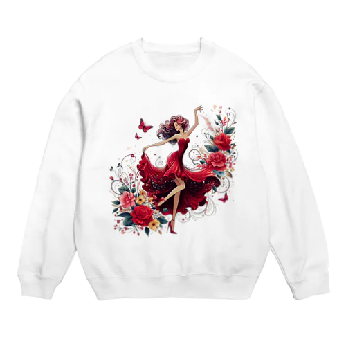 鮮やかなドレスに包まれた女性 Crew Neck Sweatshirt