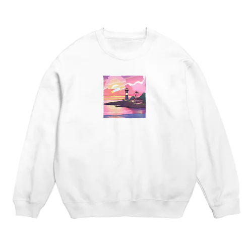 夕焼けに染まる離島の灯台 Crew Neck Sweatshirt