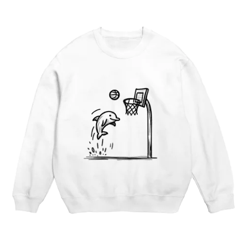 バスケをするイルカ Crew Neck Sweatshirt