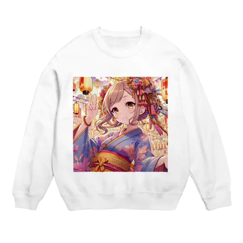 お祭りを楽しむ浴衣美少女 Crew Neck Sweatshirt