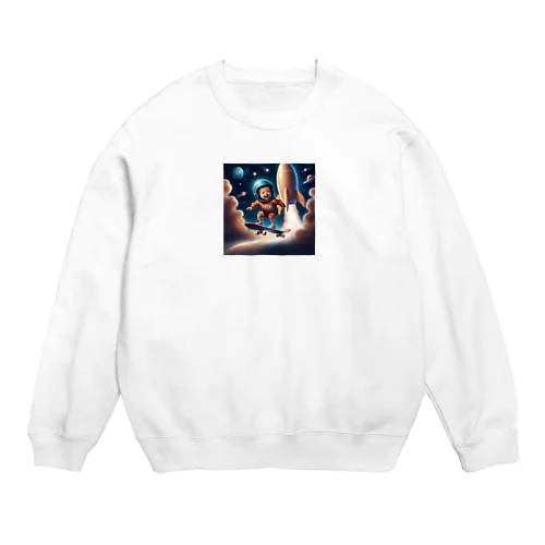 宇宙空間で楽しむ赤ちゃんスケーター Crew Neck Sweatshirt