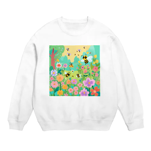 鮮やかな庭園とミツバチ Crew Neck Sweatshirt