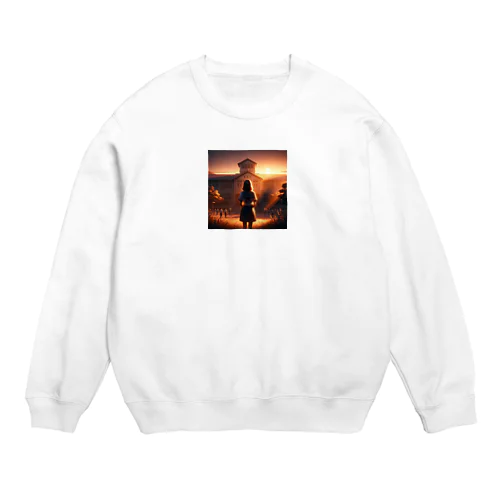 卒業式前の女性の切ない後ろ姿 Crew Neck Sweatshirt