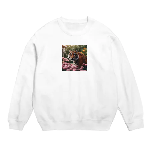 花を植えているトラ Crew Neck Sweatshirt