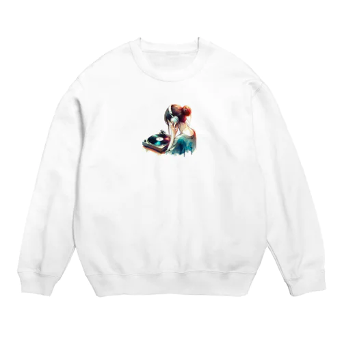 レコードと女性 Crew Neck Sweatshirt