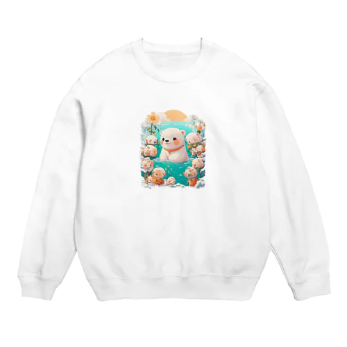 水遊びをしている白熊 Crew Neck Sweatshirt