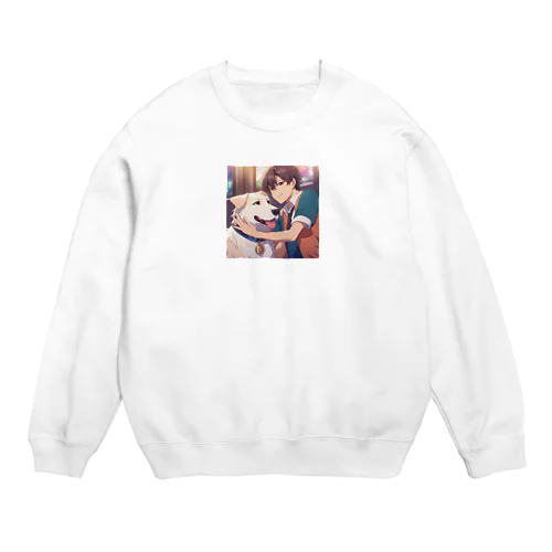 珍しい友情！可愛らしい少年とワンちゃん Crew Neck Sweatshirt