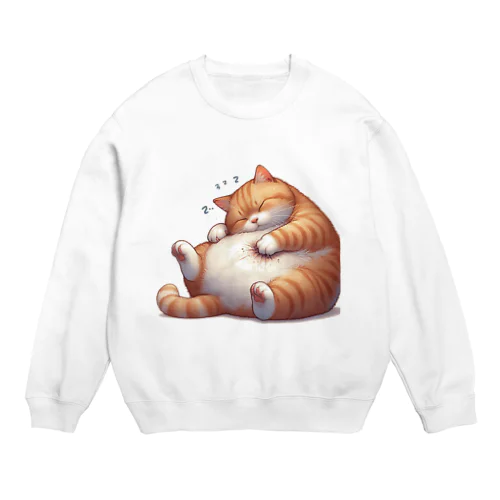 イビキをかいて眠るポッチャリ猫 Crew Neck Sweatshirt