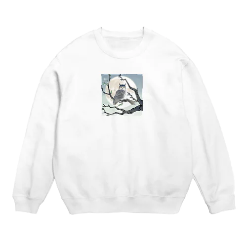 月に照らされた梟 Crew Neck Sweatshirt