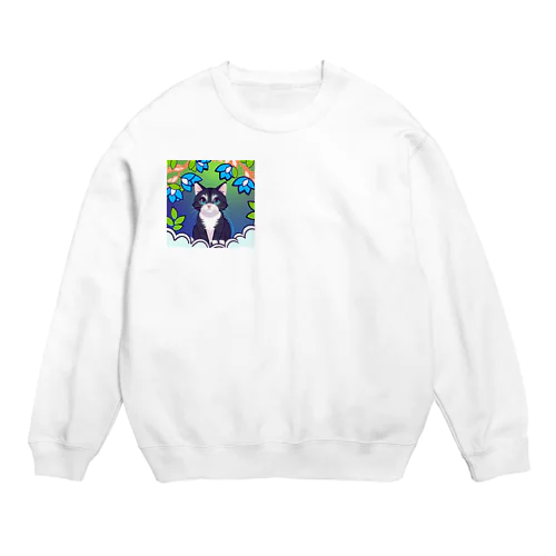 flowers and black cat Crew Neck Sweatshirt