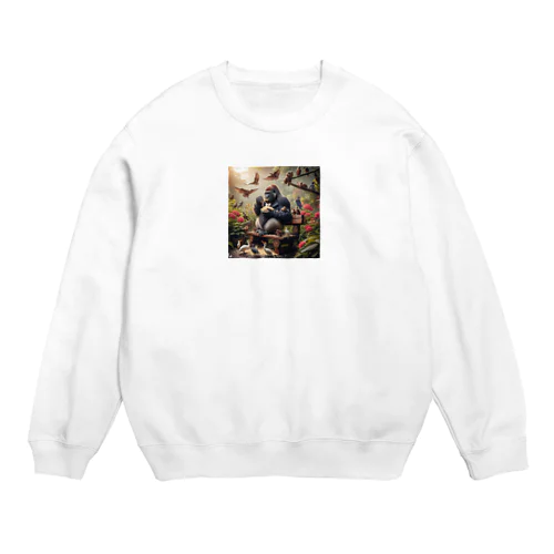 鳥の餌が好きなゴリラ Crew Neck Sweatshirt