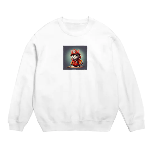  超キュートな消防士猫 Crew Neck Sweatshirt