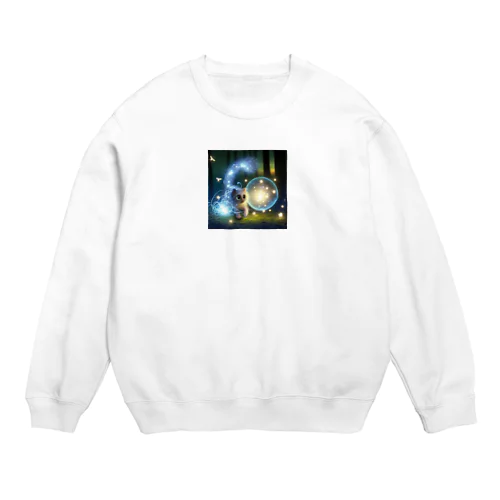 Mystical Creature with Large Luminous and Kitten Crew Neck Sweatshirt