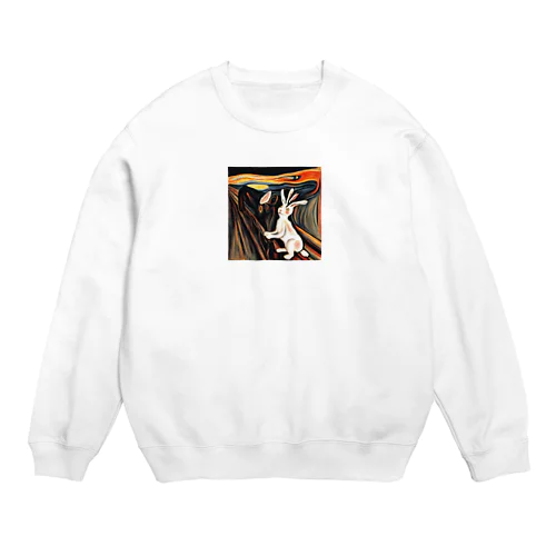 アート風！うさぎちゃんの叫び？！ Crew Neck Sweatshirt