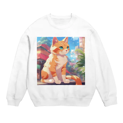 窓辺に佇む、かわいらしい猫ちゃんの姿🐱✨ Crew Neck Sweatshirt