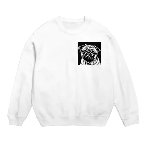 水墨画調のパグ Crew Neck Sweatshirt