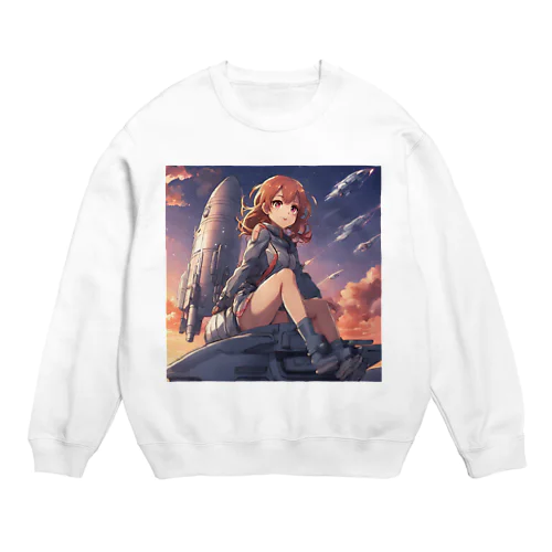 夕陽に輝くロケット子さん Crew Neck Sweatshirt