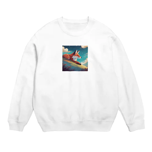 癒される動物（キタキツネ） Crew Neck Sweatshirt