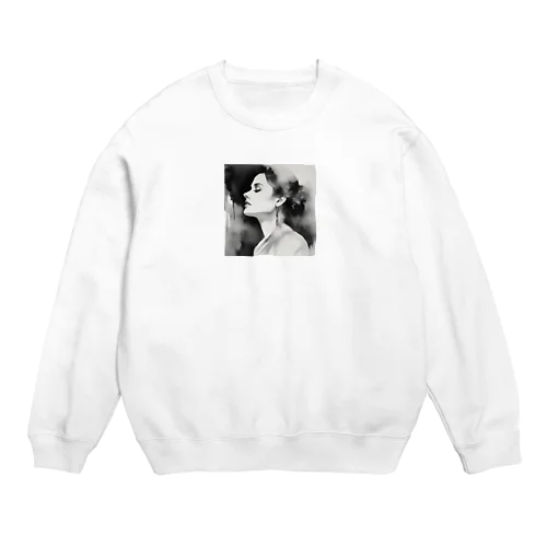 はかなげな女性（モノクロ） Crew Neck Sweatshirt