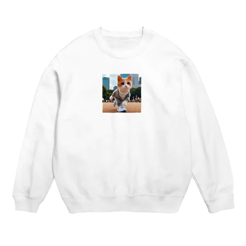 運動大好きなおしゃれネコ Crew Neck Sweatshirt