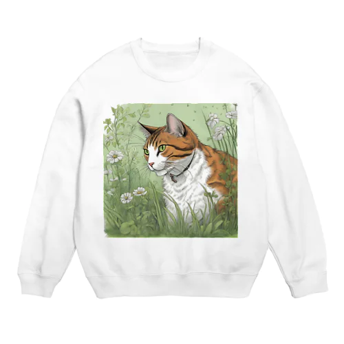 草の中の猫 Crew Neck Sweatshirt