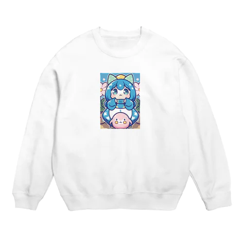 青い髪の姫とピンクのかわいい生物♪ Crew Neck Sweatshirt