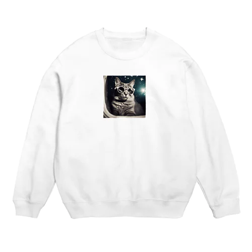 宇宙旅サングラスねこ Crew Neck Sweatshirt