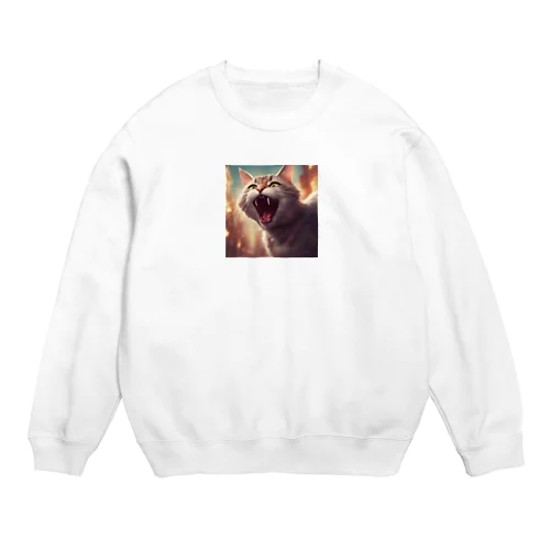 威嚇するねこ Crew Neck Sweatshirt