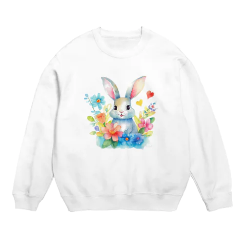 花に囲まれたうさぎ2 Crew Neck Sweatshirt