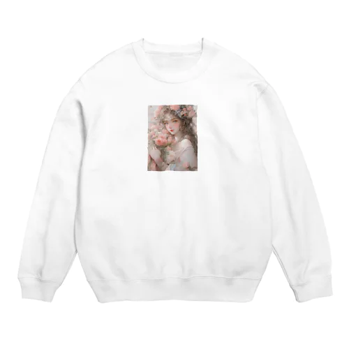 バラの花束と女性　なでしこ1478 Crew Neck Sweatshirt