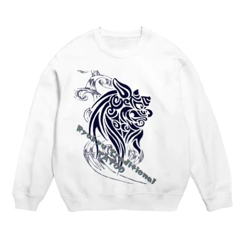 Ryukyu traditional シーサー(絣柄　波) Crew Neck Sweatshirt