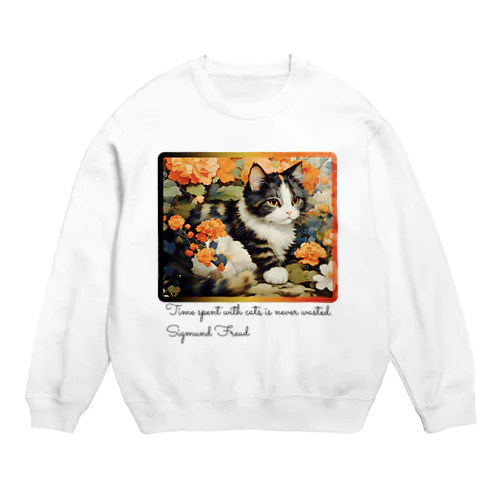 和風な癒しの三毛猫 Crew Neck Sweatshirt