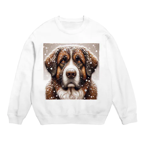 雪の中しかめっ面の犬さん Crew Neck Sweatshirt