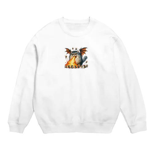 ブサカワ！火噴き猫ドラゴン　背景透過ver Crew Neck Sweatshirt