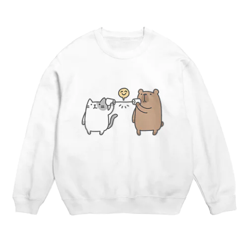 ネコ川とクマ田の糸電話 Crew Neck Sweatshirt