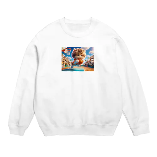 バスケットボールにゃんこ Crew Neck Sweatshirt