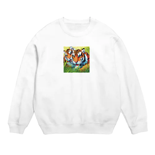 他の虎と遊んでいる虎 Crew Neck Sweatshirt